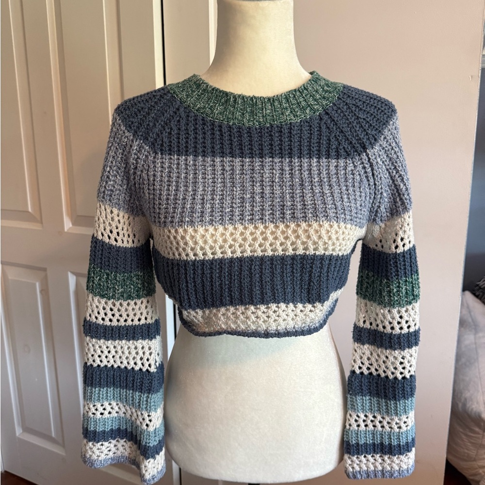 Striped Blue and Green Women's Sweater